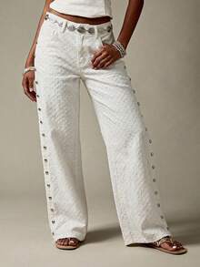 Maija Women's Fashion Wide Leg Pocket Jeans - White - View 1