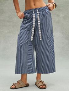 Bohemela Women's Casual Woven Striped Loose Wide-Leg Pants - Multicolor - View 6