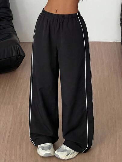 SHEIN Tween Girls Loose Fit Casual Colorblock Cargo Pants With Frayed Hem