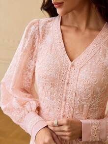 ZEYLAH JACQUARD SPLIT THIGH DRESS - Pink - View 2