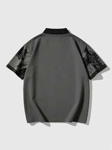 ROMWE MEN Camiseta polo de manga corta casual para hombre, estampado de agua con estilo universitario punk - Gris - Ver 2