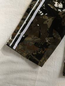 SHEIN 男女童迷彩印花弹力腰宽松牛仔裤，婴儿下装，街头风，春夏款 - 綠色 - 查看 4