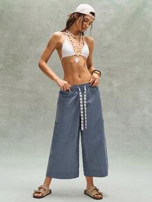 Bohemela Women's Casual Woven Striped Loose Wide-Leg Pants - Multicolor - View 4