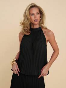 COSMINA Áo tank top không tay xếp ly thanh lịch dành cho nữ, đa năng cho hẹn hò, đi làm, công sở, mọi mùa. - màu đen - Xem 5