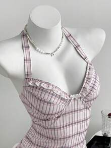 Elamini 女士褶皱蝴蝶结装饰露背吊带背心 - 粉色 - 查看 1