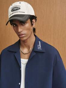 TOKVUE Men's Letter Embroidered Short Sleeve Single-Breasted Casual Shirt - Navy Blue - View 2