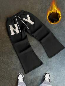 Manfinity Roghcode Men's Drawstring Waist 3D Letter Graphic Casual Everyday Sweatpants - Black - View 3