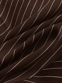 Attitoon 休闲简约复古朋克Y2K风格黑白条纹立领纽扣泡泡袖修身衬衫，适合春夏聚会和外出穿着，舒适百搭。 - 咖啡棕 - 查看 5