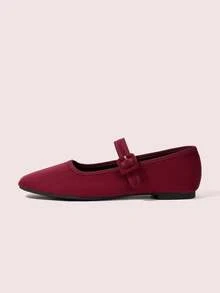 CUCCOO DOLLMOD Ladies Burgundy Suede Square Toe Elegant Same-Color Bag Buckle Simple Design Mary Jane Flat Shoes Suitable For All Seasons Holiday Vacation Birthday Party Low Vamp Shoes - Red Violet - View 2