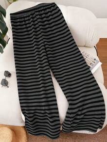 CosyJoli 大码女式春夏新款条纹沙滩短裤，适合情人节等场合，通勤时尚，条纹阔腿裤带口袋。沙滩度假/大学生度假风邮轮女式夏季宽松裤/宽松裤，大码女式休闲裤。 - 深灰色 - 查看 2