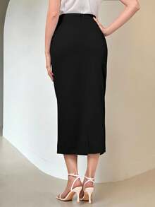 NOVVYNE 扭结前摆裹身纯色半身裙 女装 秋季款 - 黑色 - 查看 2