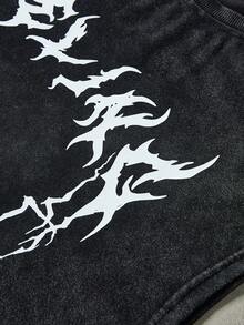Manfinity Roghcode Camiseta de tirantes de estilo gótico callejero con patrón oscuro y tela lavada, adecuada para festivales de música al aire libre, uso diario, reuniones con amigos, regalo para novio/esposo, regalo de aniversario - Negro - Ver 4