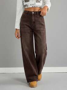 SHEIN Jeans bleus vintage taille basse ample pour préadolescentes - Acajou - Voir 5