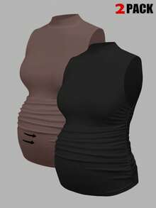 Modmama 2pcs Maternity Casual Comfortable Solid Color Sleeveless Tank Tops - Multicolor - View 12