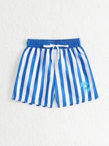 Young Boy Striped Drawstring Casual Beach Shorts, Summer - Royal Blue - View 4