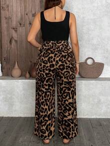 SHEIN LUNE Vintage Leopard Print Casual Loose Plus Size Jumpsuit, Suitable For Holiday & Music Festival - Multicolor - View 2