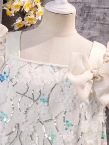 SHEIN 少女纯色网纱刺绣泡泡袖休闲连衣裙 - 彩色 - 查看 8