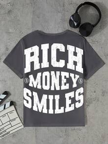 SHEIN Coolqubz Tween pojkars trendig t-shirt med grafiskt tryck, kortärmad och rund hals, sommar - Multifärgad - Visa 2