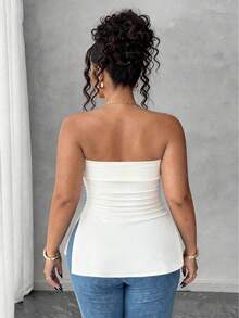 Elenzga Áo ống nữ cỡ lớn, kiểu dáng thường ngày, đa năng - trắng - Xem 2