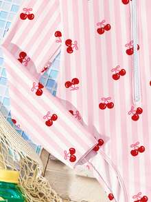 少女休闲简约圆领长袖连体泳衣，适合夏季穿着 - 彩色 - 查看 7