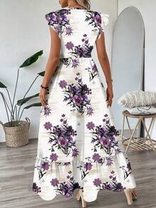 EMERY ROSE Đầm casual đi nghỉ mát cho nữ, cổ chữ V, tay ngắn và gấu đầm có bèo nhún, in họa tiết. - Nhiều màu - Xem 2