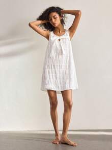 Ocili 棉质针织波西米亚风舒适弹力蕾丝边简约睡裙，女士睡衣连衣裙 - 白色 - 查看 7