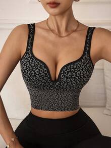 Slayform Women's Leopard Print Everyday Fitness Sports Bra - Black - View 7