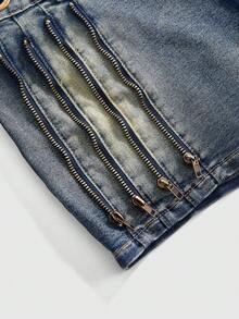 ROMWE Grunge Punk Pantalones cortos de mezclilla súper cortos con decoración de metal vintage punk para mujer de talla grande - Azul - Ver 4