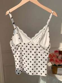 Comfortcana 2026新款时尚女式白色波点蕾丝边吊带背心，适合夏季、春季、情人节外出穿着，优雅女士上衣，休闲女士衬衫，适合度假穿着，Y2K风格波点图案上衣 - 白色 - 查看 2