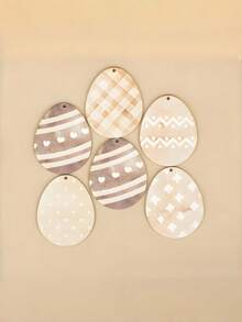 Madebyblanc 20 PCS Rustic Wooden Easter Tree Ornaments Set Rabbit Easter Egg Hanging Decor Mini Artificial Wood Home Decor Spring Table Centerpiece Charm Style Easter Decorations For Home Party - multicolor - View 7