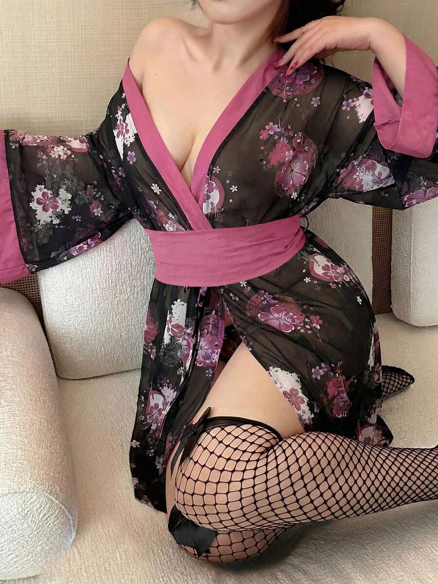 Flirla Sexy Romantic Printed Waist Cinching Short Dress - Red Violet - View 1
