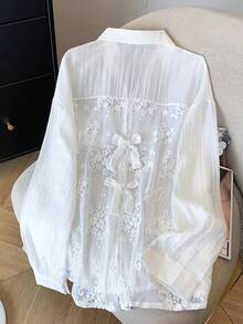 GlowEve Women's Long Sleeve Single-Breasted Loose Pocket Shirt - White - View 2