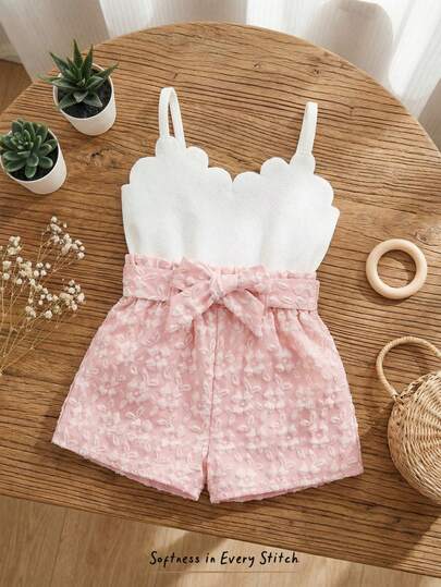 Cozy Pixies 男婴撞色蝴蝶结装饰背带连体短裤