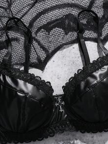 AltCore 哥特风蕾丝PU皮交叉胸罩，性感女士内衣，小号 - 黑色 - 查看 6