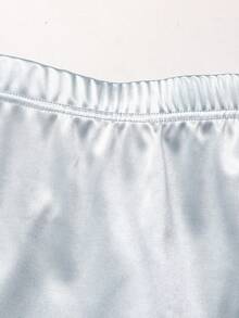 GlowEve CURVE Plus Size High Waist Asymmetrical Side Slit Satin-Like Pearlescent Skirt - Teal Blue - View 3