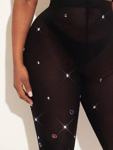 Radiana 大码女装春夏优雅华丽性感基础款手工水钻装饰网纱透视紧身裤，简约时尚，适合日常穿着、派对、舞会、游轮旅行、情人节等场合。 - 黑色 - 查看 6