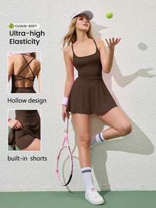 CourtClass 女士优雅无袖连衣裙 - 咖啡棕 - 查看 1