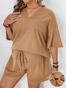 Plussiva 夏季套装，孕妇加大码纯色V领落肩短袖宽松休闲夏季两件套休闲两件套休闲两件套两件短裤套装女士休闲套装华夫格针织两件套棕色两件套两件休闲套装棕色两件短裤套装棕色两件套两件短裤套装配套家居服套装女士套装女士休闲套装女士休闲短裤套装女士休闲服华夫格针织套装裤子和衬衫女士运动套装女士服装折扣动物园套装女士休闲两件套休闲两件套女士短裤套装两件套Zanzea裤子和衬衫商务休闲女士套装拉链上衣拉链运动服斑马纹Larsson套装棕色两件套女士休闲两件套 - 卡其色 - 查看 1