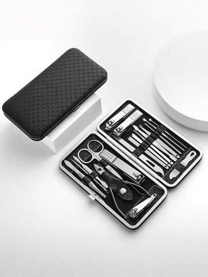 19 Piece Stainless Steel Nail Clipper Set Manicure Pedicure Kit With Storage Case Professional Grooming Tools Include Cuticle Pusher Scissors Nail File For Home Travel Salon Gift