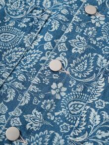 Manfinity Joysei Men's Casual Street Style Blue Denim Printed Short Sleeve Shirt - Medium Wash - View 5