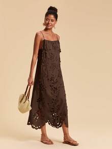 Travachic 女士纯色梭织连衣裙，度假花卉贴花连衣裙，圣诞节服装，新年服装，感恩节服装，时尚优雅派对连衣裙，奢华婚礼宾客派对连衣裙，时尚沙滩装，女士夏季服装，派对连衣裙，沙滩装，女士优雅夏季婚礼宾客连衣裙，橙色吊带裙 - 棕色 - 查看 6