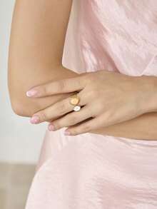 MOTF PREMIUM PRE18K GOLD-PLATED NATURAL PINK STONE TEXTURE RETRO NICHE RING - Yellow Gold - View 7