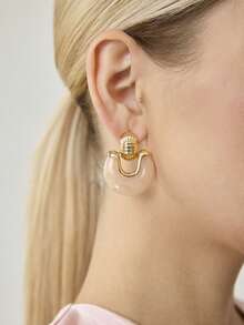 MOTF PREMIUM 18K GOLD-PLATED PINK RESIN NICHE PERSONALIZED RETRO EARRINGS, EARRINGS. - Pink - View 3