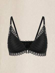 女士前扣式浪漫蕾丝无钢圈薄款文胸，提升、增强和支撑衬垫文胸 - 黑色 - 查看 1