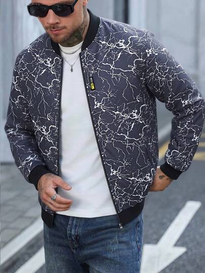 Manfinity Homme 男士休闲闪电印花拉链夹克