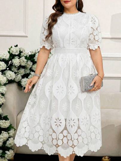 Ellevyn Plus Size Women's White Lace Midi Dress, Elegant Short Sleeve Summer Dress  Luxury Evening Dresses For Weddings  Summer Clothes  Summer Outfits Spring Clothing Pring Outfit Summer Dresses Spring Dress  Festival Dresses Elegant  Dresses  Elegant Party Dresses Party Outfit  Wedding Guest Dress Wedding Party Dress  Weddings & Events  Bridesmaid Dress Graduation Dress Graduation Outfit For Mother Going Out Outfits Prom Dress Birthday Dress Birthday Outfits For Women Holiday Outfits For Women  Vacation Outfits For Women  Holiday Outfits   Formal Dress   White Dress White Lace Dress