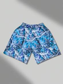 ROMWE MEN Street Life Men's Street Fashion All-Over Print Drawstring Waist Shorts, Suitable For Spring/Summer Everyday Wear - Multicolor - View 2