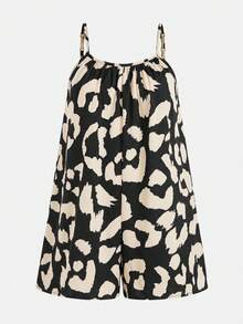 SHEIN Tween Girl Casual Vacation Fashionable Leopard Print Loose Jumpsuit - Black - View 7