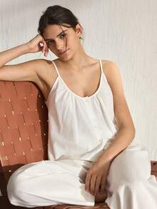 Ocili Komplet piżamowy damski z koszulką i spodniami w jednolitym kolorze - Biały - Zobacz 2