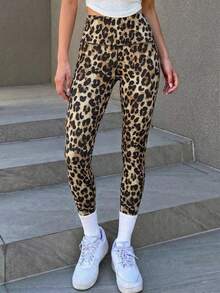 DAZY Women's Leopard Print High Waist Skinny Casual Leggings - Brown - View 5